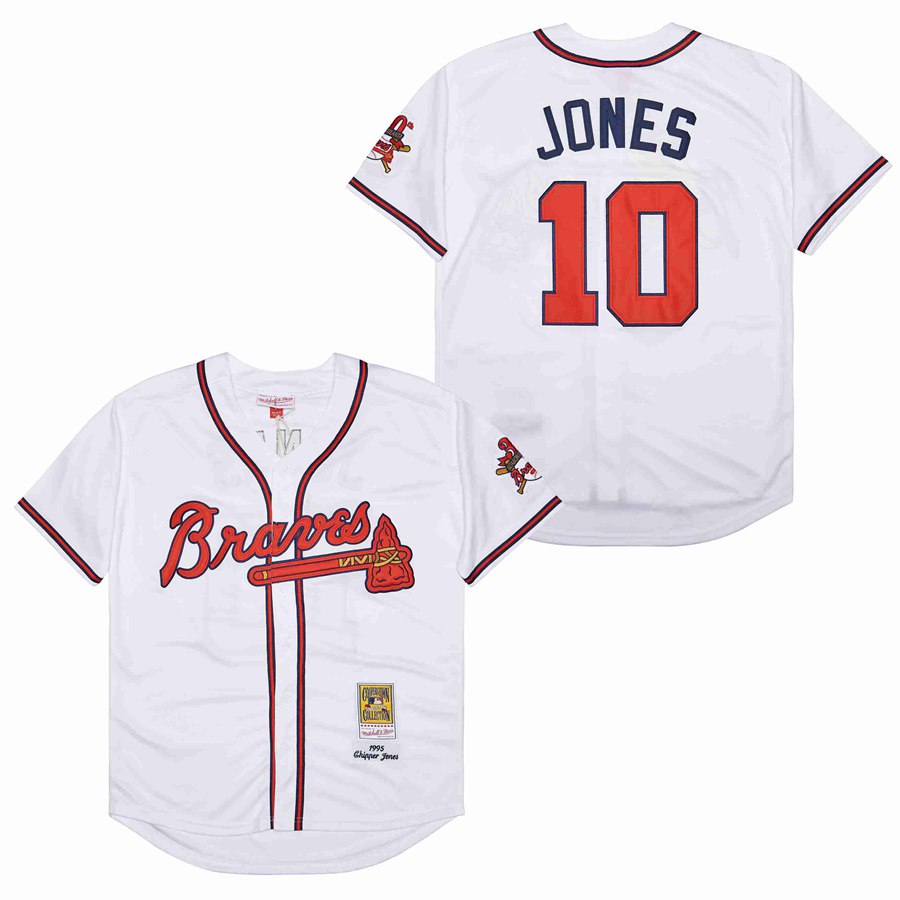 Men Atlanta Braves 10 Jones white Game 1995 throwback MLB Jersey